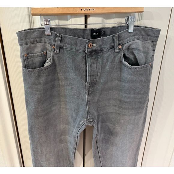 ASOS Rigid Gray Vintage Wash Slim Slouch Boyfriend Jeans Button Fly 36W 34L - Picture 9 of 12